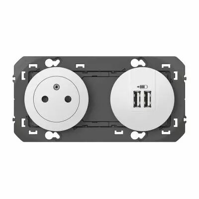Prise de courant 2P+T Surface + module de charge 2 USB TypeA dooxie 2,4A pr�c�bl�s finition blanc (600342)