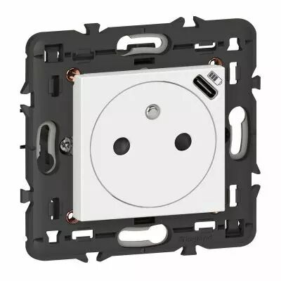 Prise de courant 2P+T Surface avec chargeur Type-C int�gr� en face avant Mosaic 2 module - blanc livr� avec support (077161L)