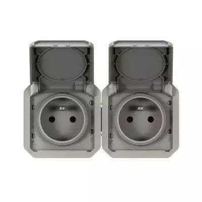 Prise de courant 2x2P+T horizontale Plexo composable gris (069562L)