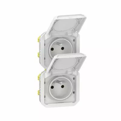 Prise de courant 2x2P+T verticale Plexo composable blanc (069643L)