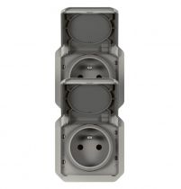 Prise de courant 2x2P+T verticale Plexo composable gris (069563L)