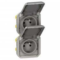 prise de courant 2x2p+t verticale plexo composable gris (069563l)
