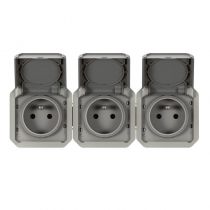 Prise de courant 3x2P+T horizontale Plexo composable gris (069564L)