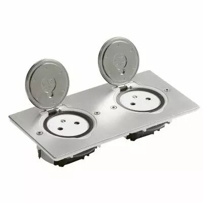 Prise de sol double 2P+T Surface 16A 250V avec platine rectangulaire - inox bross� (089768)