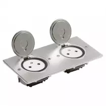 prise de sol double 2p+t surface 16a 250v platine rectangulaire - inox brossé (089768)