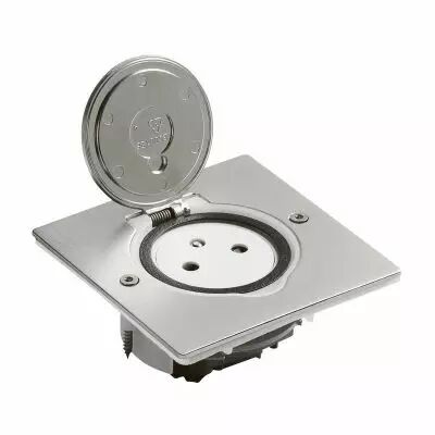 Prise de sol simple 2P+T Surface 16A 250V avec platine carr�e - inox bross� (089760)