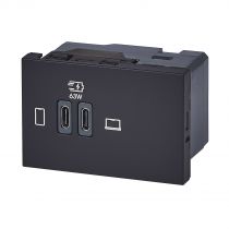 Prise double USB Mosaic Type-C 63W Power Delivery 3 modules - noir (077675L)