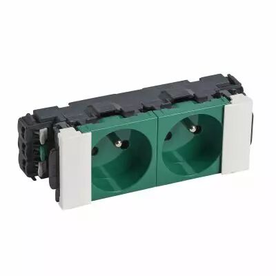Prise pour goulotte clippage direct Prog Mosaic - 2x2P+T - 4 mod - vert (077192)