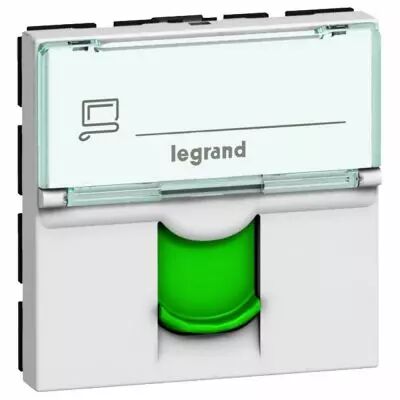 Prise RJ45 Prog Mosaic - Cat. 6A - STP - volet vert - 2 mod - blanc - LCS� (076524)