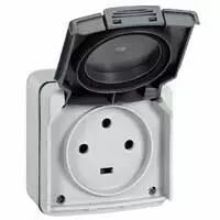 Prise saillie �tanche Plexo 20 A - 3P+T - IP55 - IK08 - � volet - 90x90 - gris