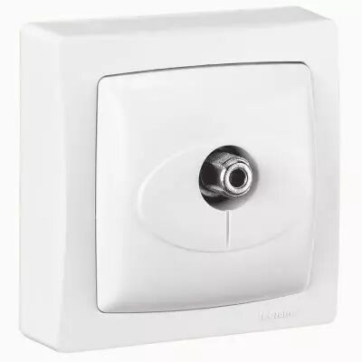 Prise TV simple - type \'\'F\'\' � visser - appareillage saillie complet - blanc