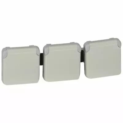 Prises 3x2P+T horizontal pr�c�bl�es Prog Plexo composable blanc - 16 A - 250 V