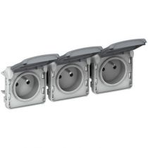 Prises 3x2P+T horizontal précâblées Prog Plexo composable gris - 16 A - 250 V