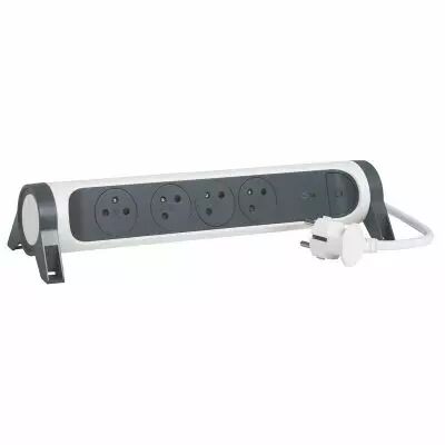 Rallonge multiprise bloc rotatif avec 4x2P+T Surface , interrupteur , parafoudre et cordon 1,5m - blanc et gris fonc� (049415)