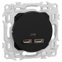 SCHNEIDER ELECTRIC - Odace - chargeur double USB type C+C - 21W Power Delivery - noir onyx (S940401)