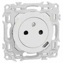 SCHNEIDER ELECTRIC - Odace - prise 2P+T affleurante + chargeur USB-C 18W Power Delivery - blanc craie (S920042)