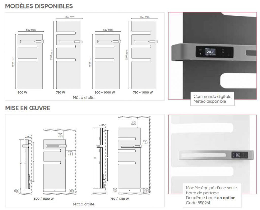 Sèche serviette Atlantic Serenis 500w + 1000 w avec soufflerie