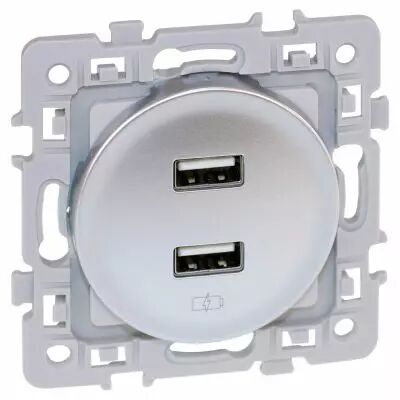 SQUARE chargeur dble USB A 5,5V SILVER (60429)