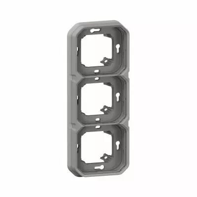 Support plaque encastr� 3 postes montage horizontal/vertical Plexo gris (069687L)