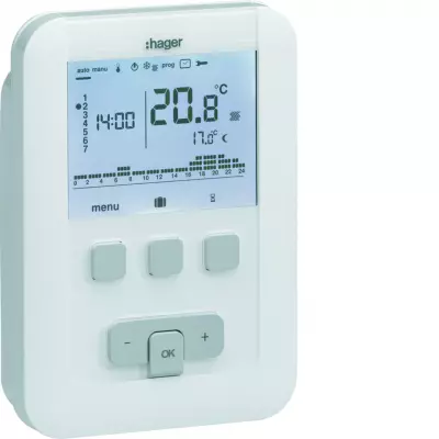 Thermostat ambiance programmable digital chauf eau chaude 2 fils sur 7j � piles (EK520)